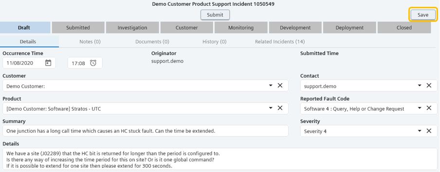 Product Support Incident Submit