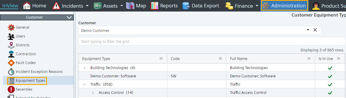 Admin Equipment List