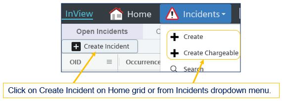 Incident Create Menu