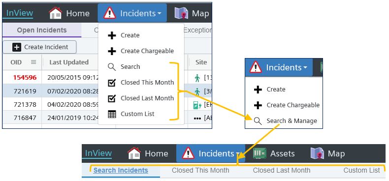 Incidents Menu Change