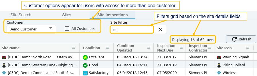 Asset Management Site Inspections Grid