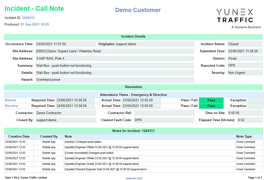 Reports Call Note - Details