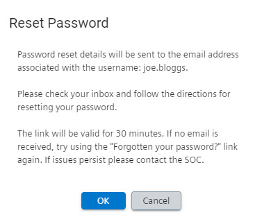 Request a password reset confirmation