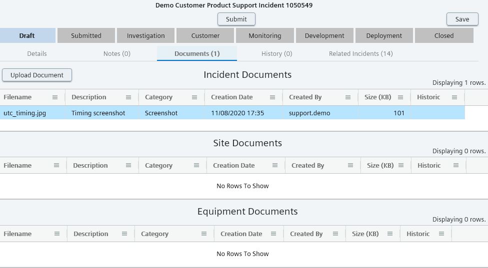 Product Support Add Incident Documents